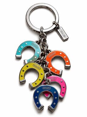 RARE COACH Rainbow Horseshoe Charm keychain Enamel Bag Fob Hang Tag